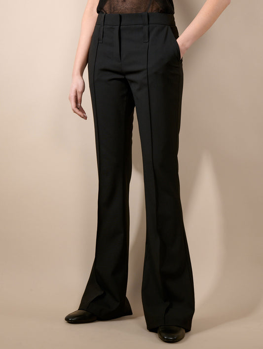 Black woollen canvas bootcut trousers