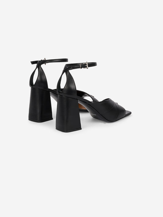 Asymmetrical black leather sandals