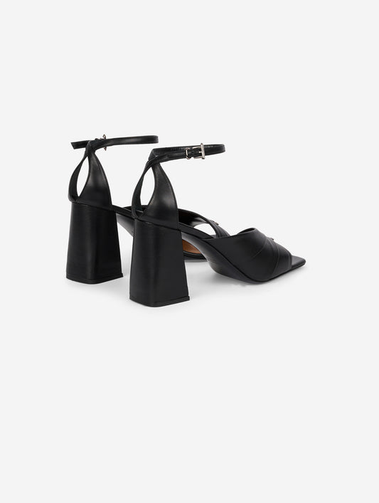 Asymmetrical black leather sandals