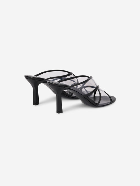 Plexiglass and black leather mules