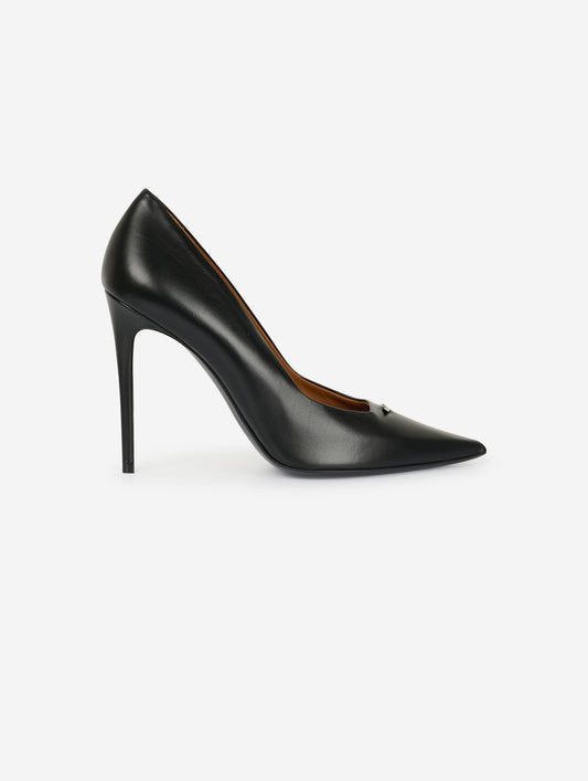 Black leather pumps