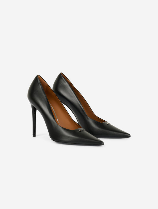 Black leather pumps