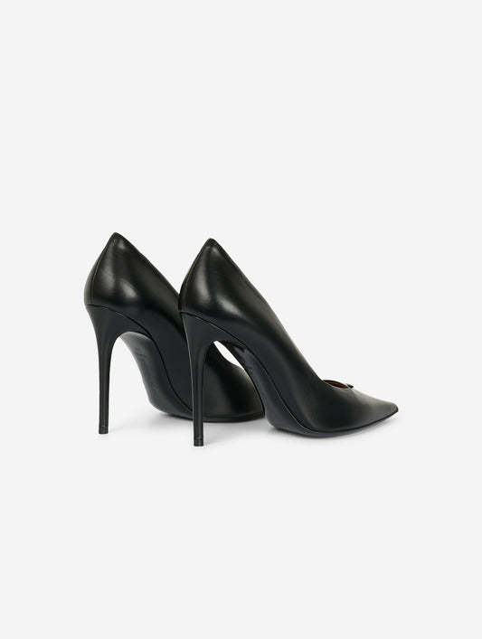 Black leather pumps