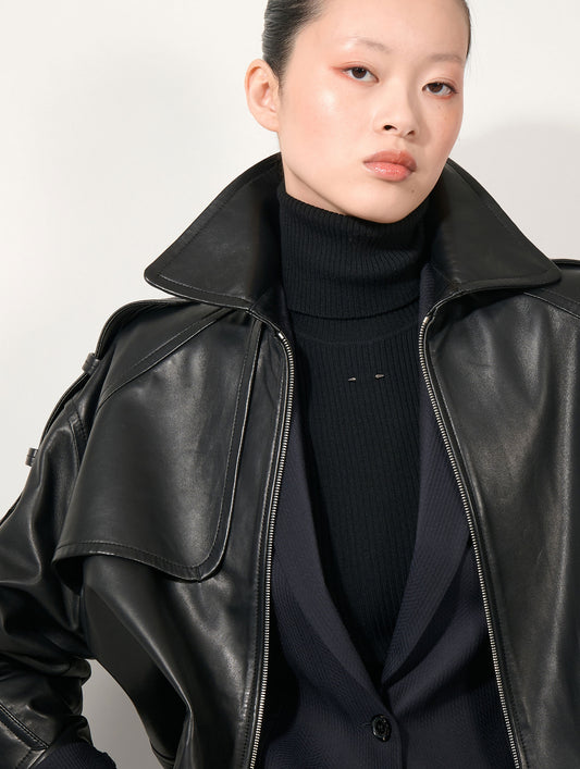 Blouson oversized en cuir d'agneau noir