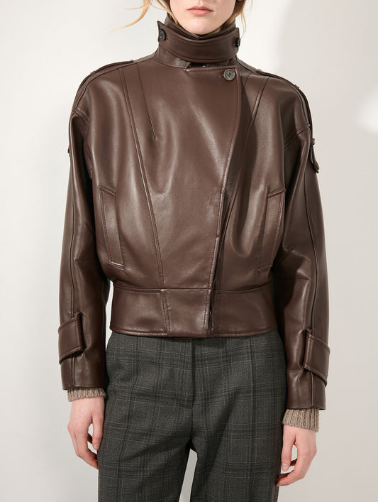 Blouson en cuir d'agneau café