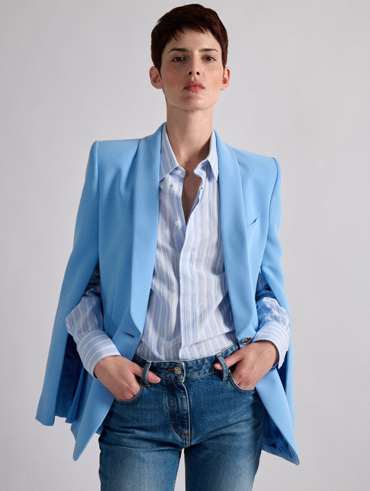 Zipped-sleeve suit jacket in blue caddy