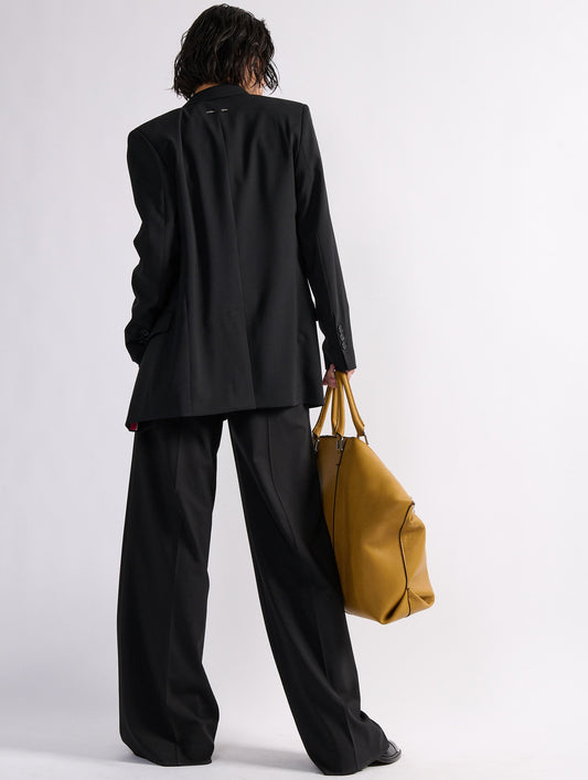 Veste droite en toile de laine noire