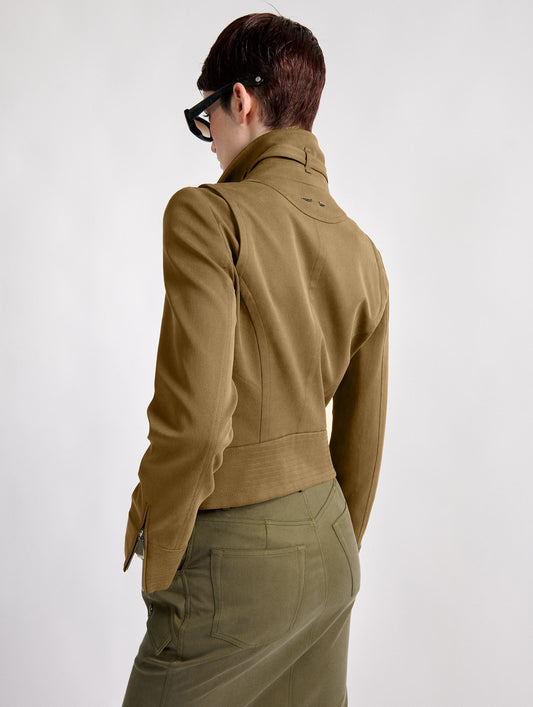 Khaki stretch gabardine high-collar jacket