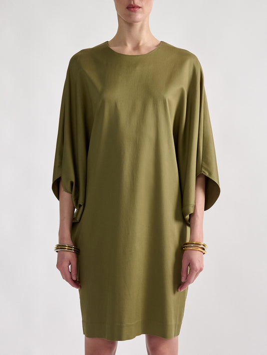 Khaki mercerised satin dress