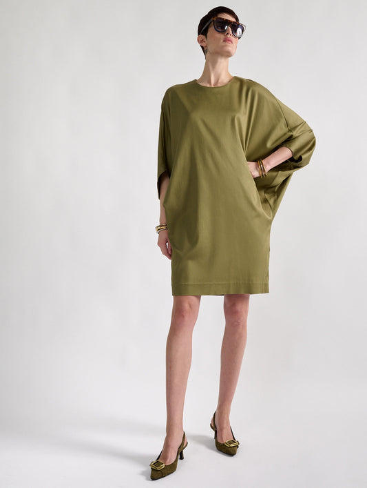 Khaki mercerised satin dress