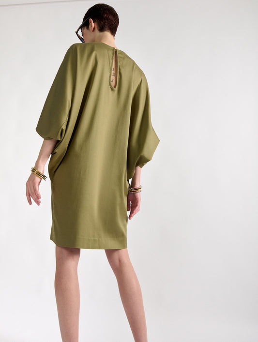 Khaki mercerised satin dress