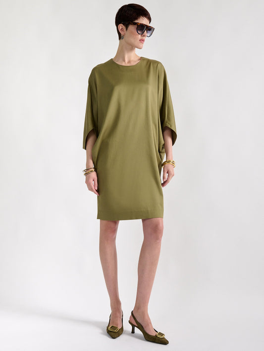 Khaki mercerised satin dress