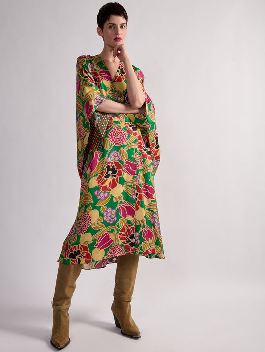 Geisha printed satin kimono dress