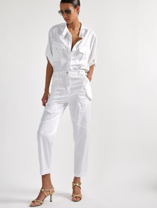 Chemise à poches plaquées en satin mercerisé blanc
