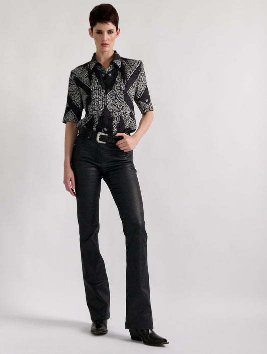 Bandana-print silk twill bib shirt