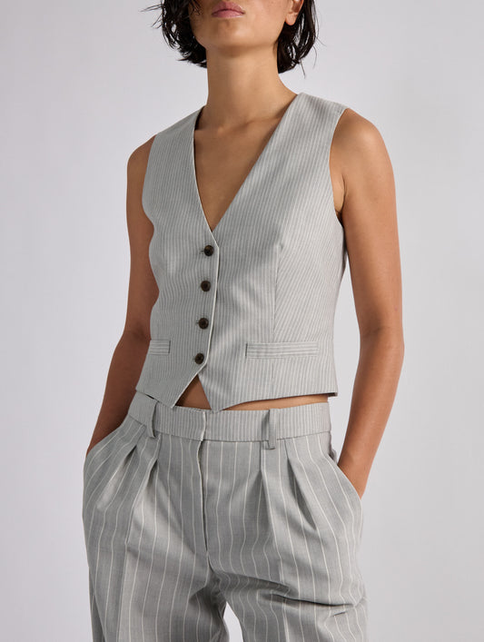 Gilet de costume à fines rayures tennis gris