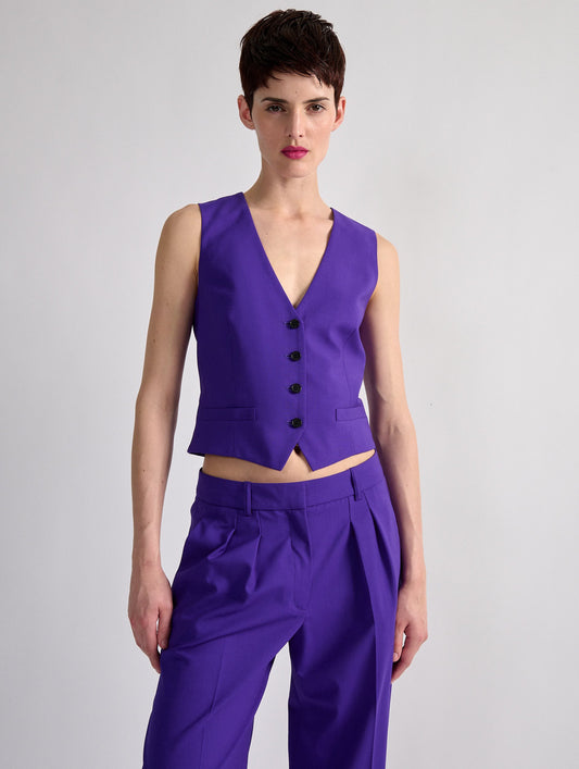 Gilet de costume en toile de laine violet