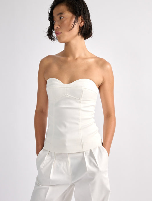 White stretch gabardine bustier