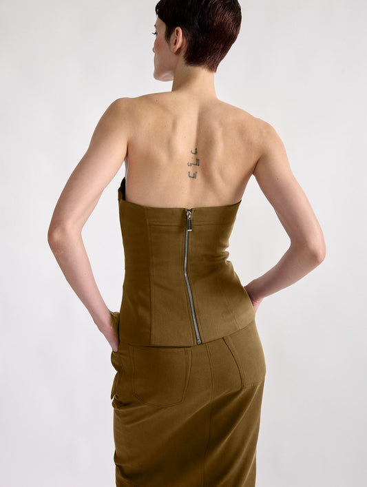 Bustier en gabardine stretch camel