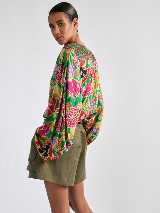 Geisha printed satin long sleeve top