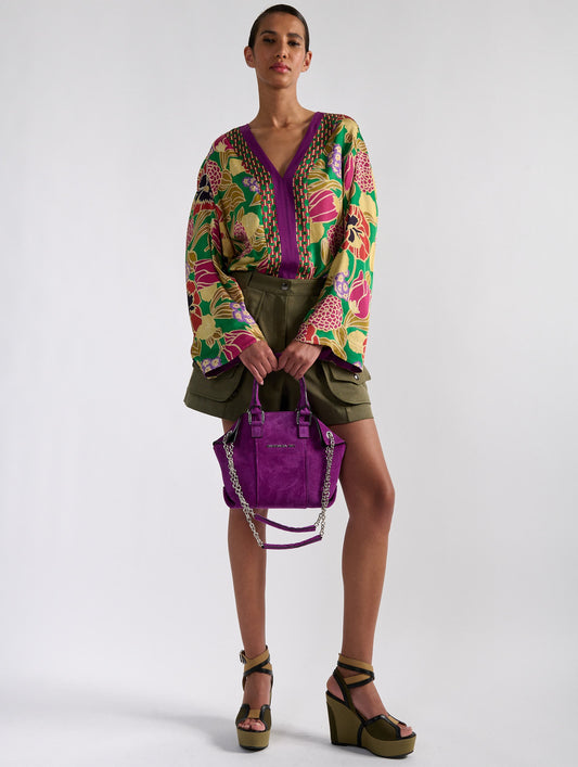 Geisha printed satin long sleeve top