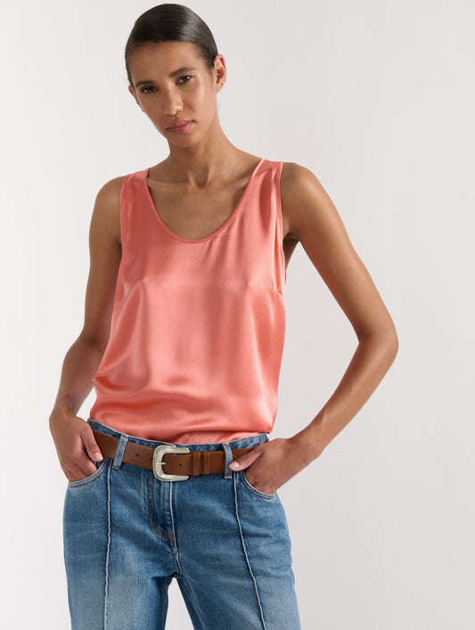 Tangerine silk satin tank top