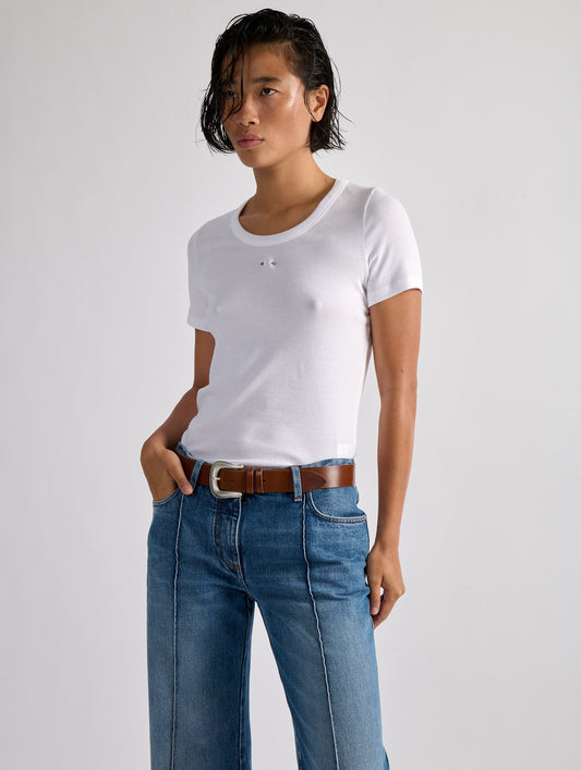 White ribbed jersey tee-shirt