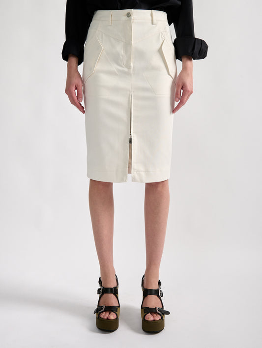 Jupe crayon zippée en gabardine stretch blanc