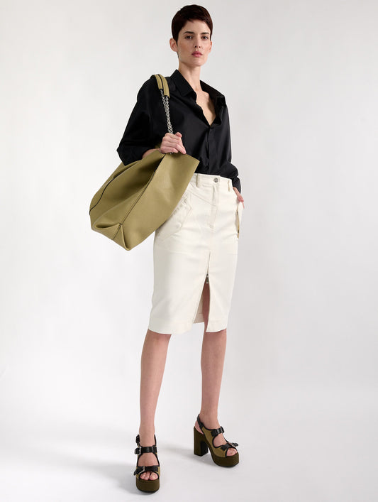Jupe crayon zippée en gabardine stretch blanc