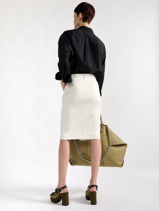 Jupe crayon zippée en gabardine stretch blanc