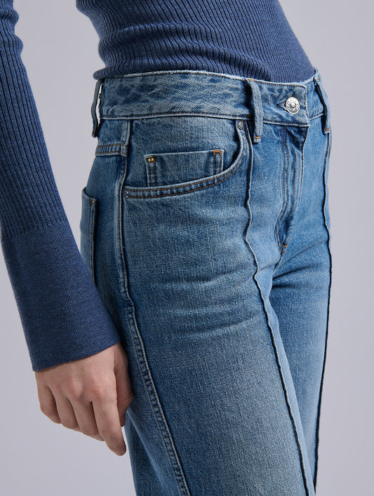 Jean flare en denim bleu