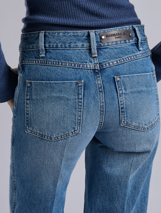 Jean flare en denim bleu