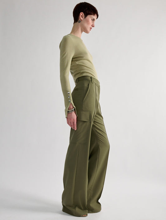 Battle trousers in olive stretch gabardine