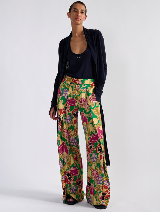 Pantalon à jambes larges en satin imprimé Geisha