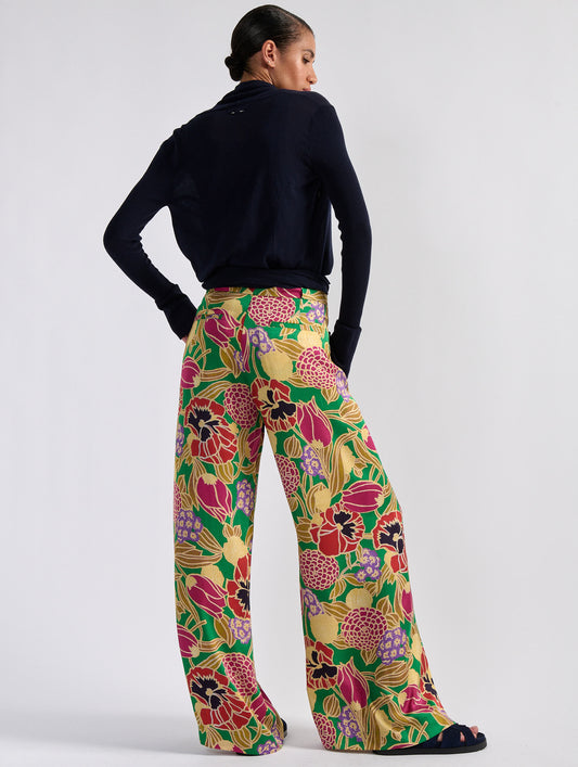 Pantalon à jambes larges en satin imprimé Geisha