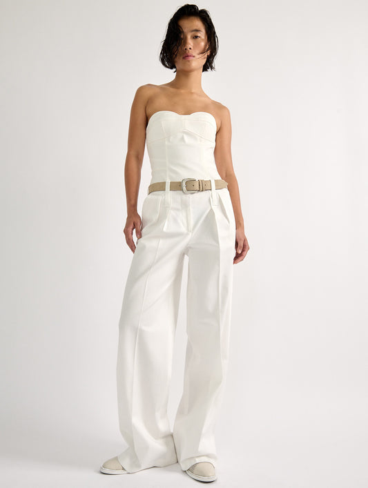 Pantalon large en gabardine de coton stretch blanc