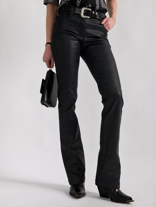 Black resin denim 5-pocket straight fit jeans