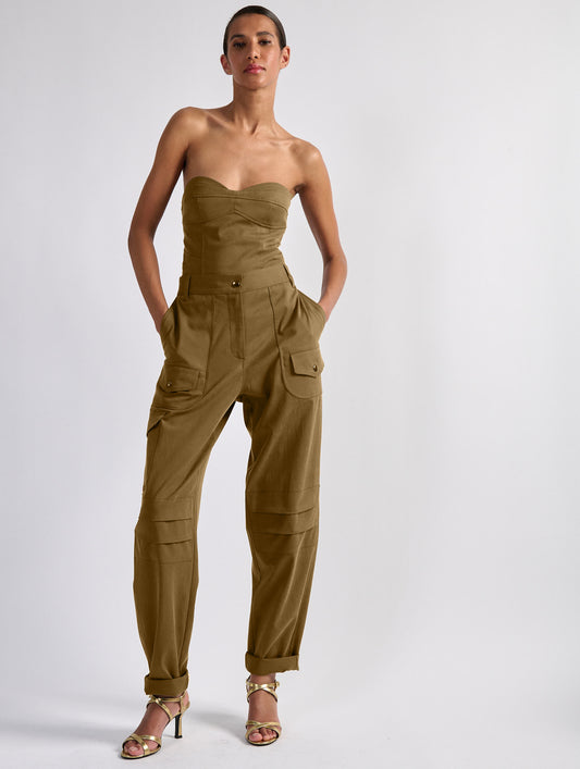 Bustier en gabardine stretch camel