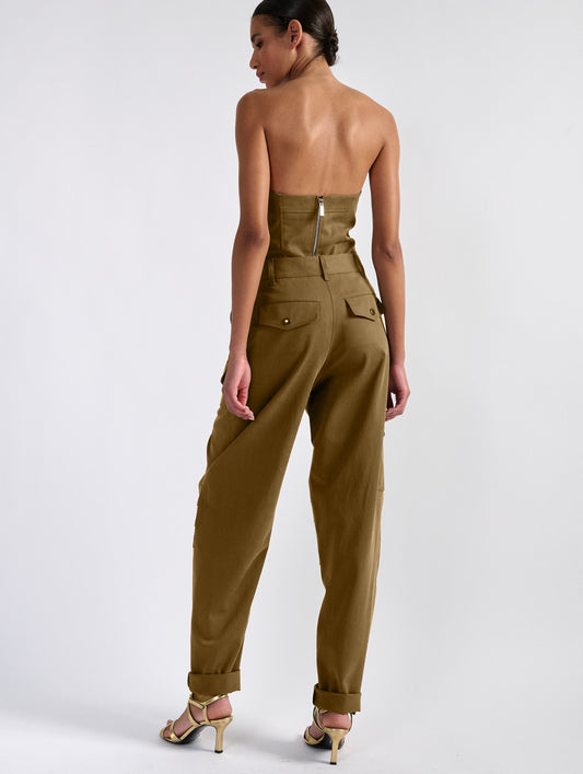 Camel stretch gabardine cargo trousers