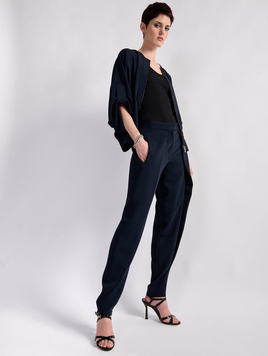 Navy caddy pleated trousers