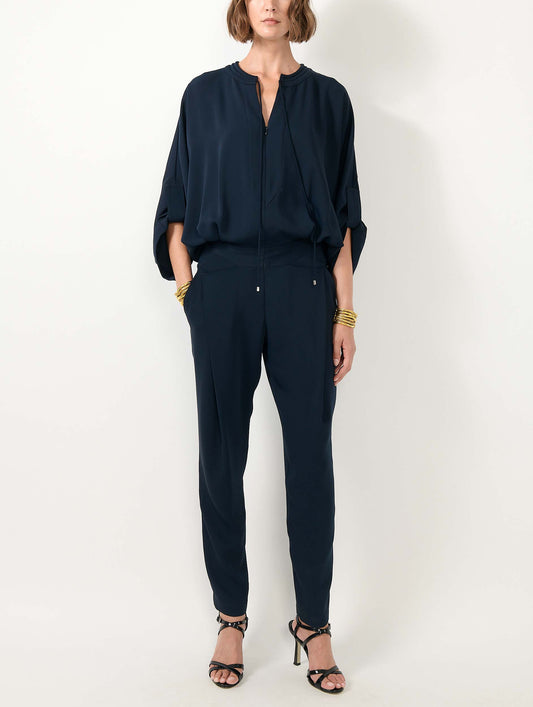 Combinaison en crêpe fluide marine