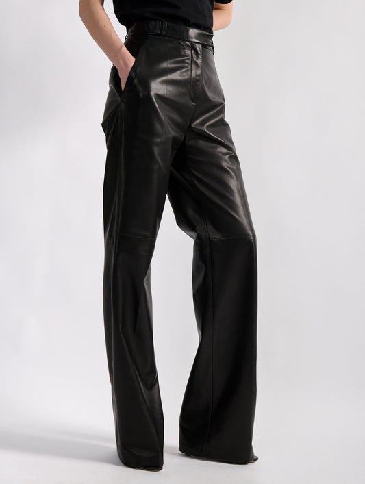 Pantalon jambes larges en cuir plongé noir