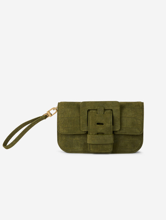 Petit sac "Like Me" en daim croco olive