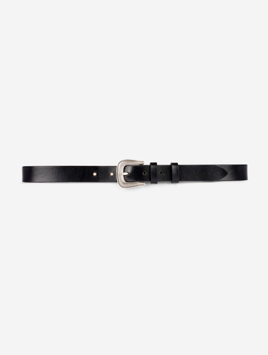 Thin belt in black leather