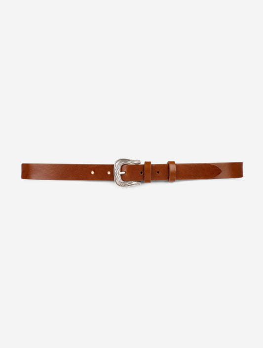 Ceinture fine en cuir cognac