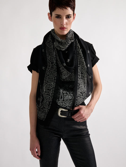 Black bandana printed scarf