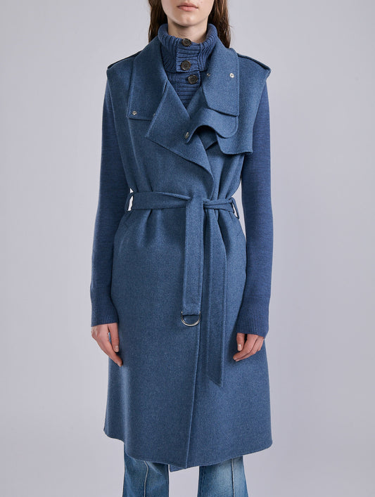 Trench sans manches en double face bleu