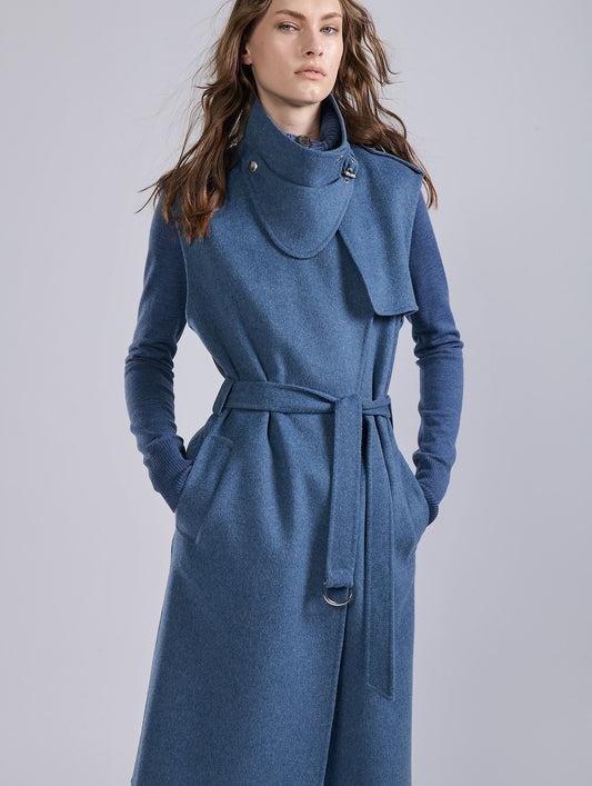 Trench sans manches en double face bleu