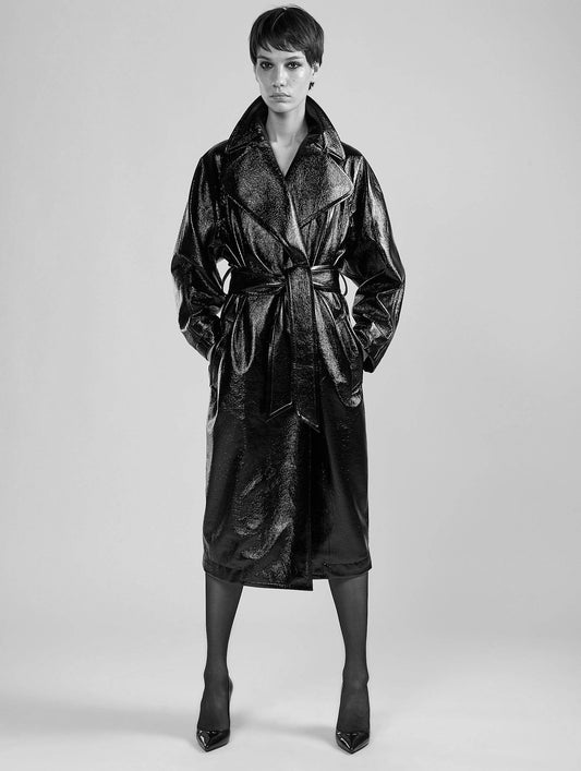 Black Naplack-effect trench coat
