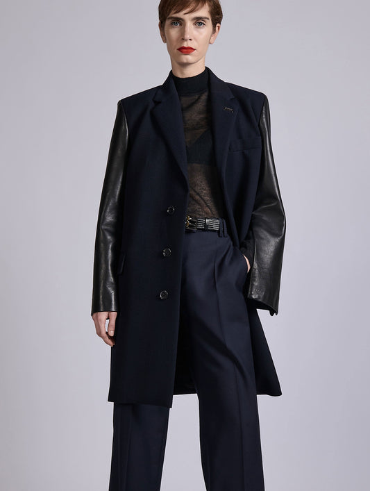 Navy textured herringbone two-tone overcoat
